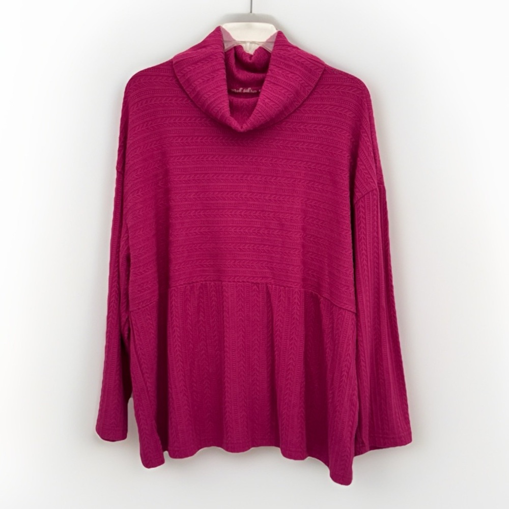 MUK LUKS Sweater Womens P1X Pink Cable Knit Turtleneck Extreme Comfort Cozy NEW